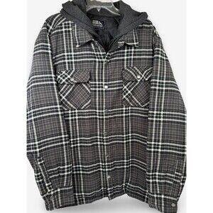 Eddie Bauer Jacket Mens XXL Black Gray Plaid Flannel Quilt Lined Insulate w/Hood